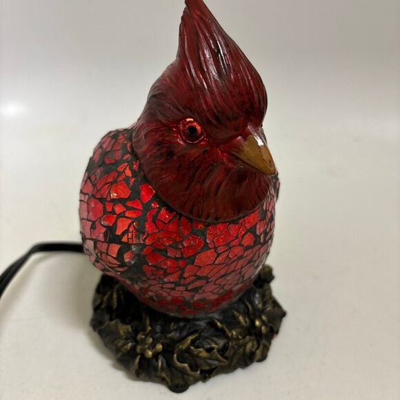Petite Cardinal Stained Glass Mosaic Accent Boudoir Lamp Nightlight 6.5” (1001B) - Picture 5 of 8